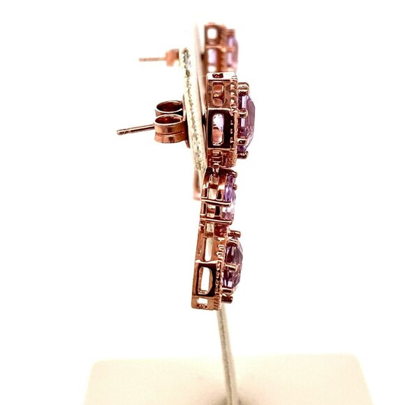 FARA Rose Gold Plate over Sterling Silver & Amethyst Dangle Pierced Earrings 189 - Picture 2 of 7
